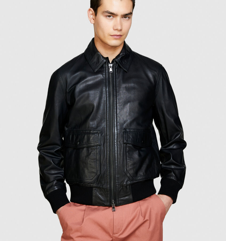 Leather jacket - men's jackets and coats - Black | Sisley image number 4